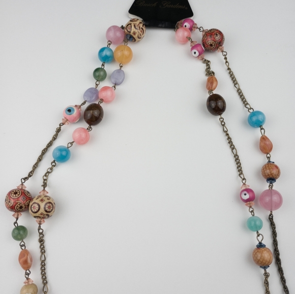 NWT Beaded Necklace Unique Double Chain Colorful Bright Multicolor Women's - Picture 3 of 6